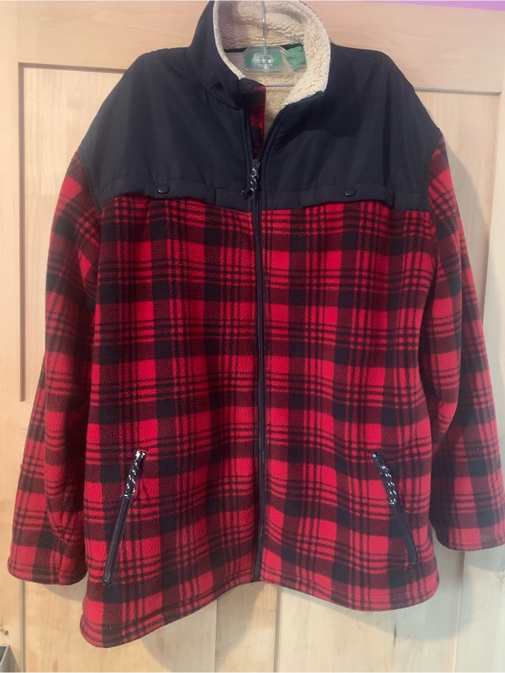 Itasca Unisex Buffalo Plaid Fleece Jacket with Faux Sherpa Lining